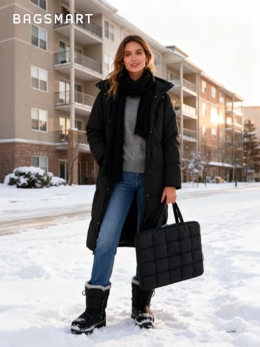 BAGSMART Laptop Case, Puffy Laptop Sleeve with Handle, Compatible with MacBook Air Pro, Laptop Bag for Women - color: Black, size: 13-14 inch