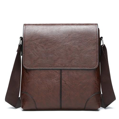 PORT&LOTUS Messager Bags for Men Small Men's Shoulder Bag for Men PU Leather Crossbody Purses for Men - color: B Dark Brown Small Size