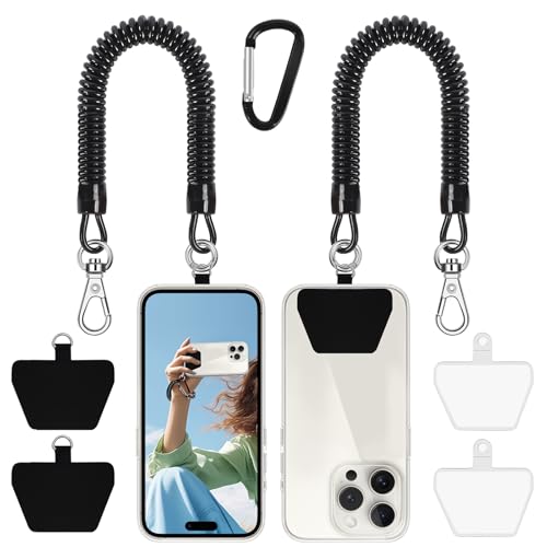 Doormoon Phone Lanyard Tether with 4 Patch, Cell Phone Lanyard with 2* Phone Tether, 4* Patch for Outdoor Hiking Climbing - color: Black - 2 Pack