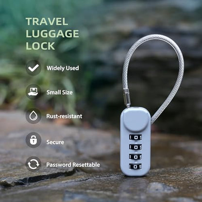 Small Combination Padlock, Cable Locks with Combination, Candados para Locker, Combo Cable Lock for Luggage, Suitcase, Gym Locker, Backpack Zipper, Cabinet, Mailbox, Helmet, Travel Safe - color: Gray+Gray