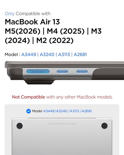 Spigen for MacBook Air 13 inch Case M5 (2026), MacBook Air 13 inch M4/M3/M2 (2025-2022), Air Skin Matte Thin Clear Case Cover, 13.6 inch, A3240, A3113, A2681, Frost Black - color: Frost Black, size: MacBook Air 13" M5/M4/M3/M2 (2026-2022)