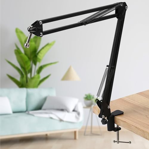 Black C-Clamp, 2 in 1 Table Mount Clamp for Microphone | Metal Desk Clamps Mount Holder with Adjustable Screw for Microphone Suspension Boom Scissor Arm Stand Holder, Black