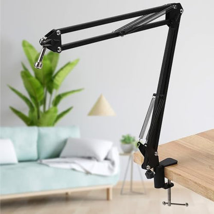 Black C-Clamp, 2 in 1 Table Mount Clamp for Microphone | Metal Desk Clamps Mount Holder with Adjustable Screw for Microphone Suspension Boom Scissor Arm Stand Holder, Black