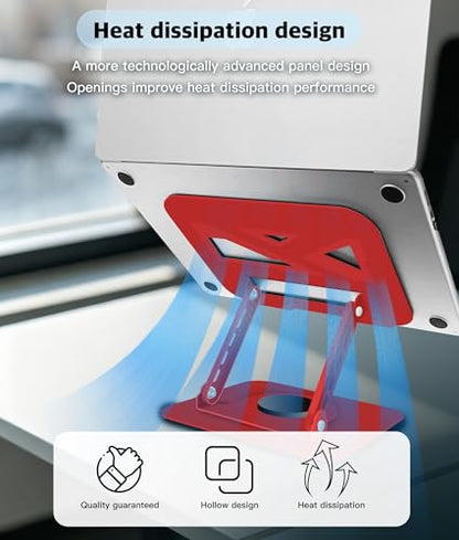 3-Year Red Swivel Laptop Stand-360° Rotating,Ergonomic Adjustable Metal Design,Fits10-16 Laptop Stand,Ideal for Desk Office & Travel,Foldable&Portable,Mechanical Style,Perfect for Everyone - color: Red