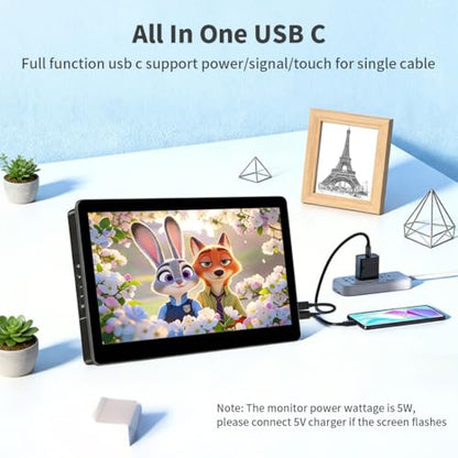 10.1” Touch Screen Monitor, IPS 1280x800 Small USB-C Secondary Display, 10-Point Touch, HDMI, VESA, Dual Speakers, Mini Monitor for Laptop PC Rasp Pi - size: 10.1”