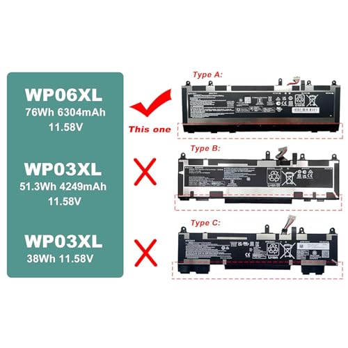 76Wh WP06XL M73470-005 Laptop Battery Replacement for Hp EliteBook 830 835 840 845 860 865 G9 G10 ZBook Firefly 16 G9 G10 EliteBook 865 G11 Series HSTNN-IB9Z M64306-1C1 - size: 13.97*4.52*0.39inch WP06XL
