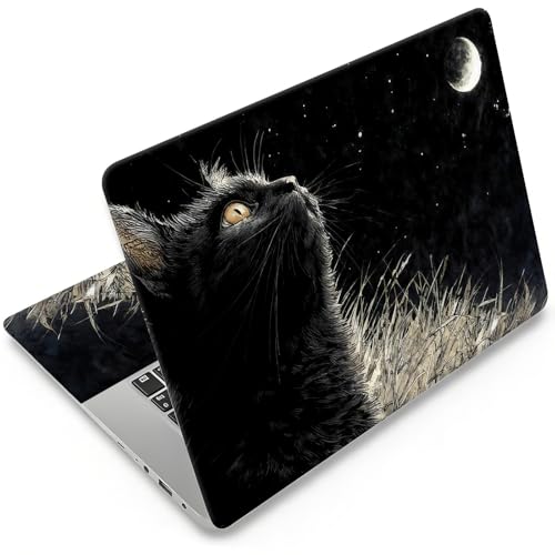 DEGDFSGR 12.1-15.6 Inch Universal Reusable Laptop Skin Sticker Decal,Waterproof Removable Protector for Notebook Cover,Scratch-Resistant Vinyl Cuttable Full Wrap Sticker, Black Cat Under Crescent Moon - color: Black Cat Under Crescent Moon