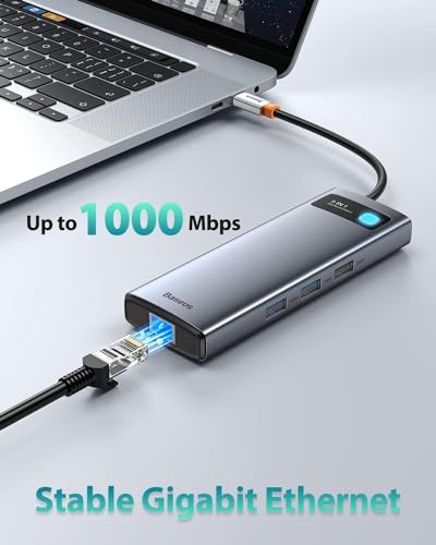 Baseus Laptop Docking Station Dual Monitor 9 in 1 USB C Hub up to 4K@120Hz | 2 HDMI, 1000Mbps LAN, Max 85W PD, 3 USB, SD Card Reader, USB C Dock Compatible with iPhone/Mac/Dell/HP/Surface/Steam Deck - size: 9 in 1