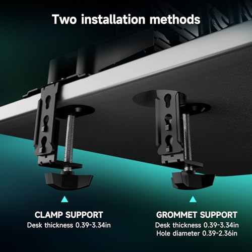 Pholiten Monitor and Laptop Mount for Max 32" Screen and 17" Notebook | Dual Monitor Mount Holds up to 22lbs Each, Laptop Tray Stand with Gas Spring Arm, VESA 75x75/100x100mm