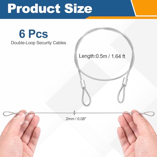 6 Pcs Security Cable Lock - Double Loop Cable (1.64 ft x 0.08 Inch) Vinyl Coated 304 Stainless Steel Safety Flexible Wire Rope Luggage Bike Anti-Theft Security Chain Lock, Silver - color: Silver, size: 1.64 ft x 0.08 Inch