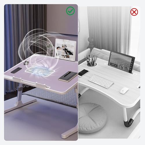 Adjustable Laptop Lap Desk with Cooling Fan USB Light for Adults 56x32cm,Purple - color: Purple+holder,56x32cm
