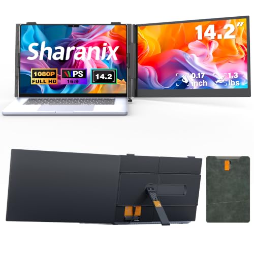 14.2" Laptop Screen Extender, 1.3lbs Ultra-Light Laptop Monitor Extender Dual Screen with 1080P FHD IPS, USB-C/HDMI Plug n Play Portable Monitor for Laptops 13-17" (Win/Mac/Chrome/Android) - color: 14" Dark Black