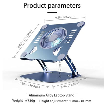 Laptop Cooler Cooling Pad Stand - Slim Ergonimic Laptop Stand for Desk, 3 Speed Cooling Fan Adjustable Height Laptop Cooling Stand for MacBook 11-15.6 Inch, Blue & Gray
