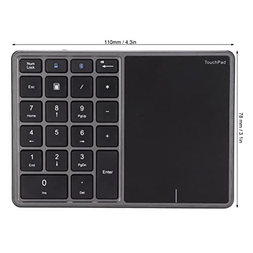 Zunate Numeric Keypad, 22 Keys Type C Rechargeable Number Pad with Touchpad, USB Receiver, Dual Mode Mini Numeric Keypad for Laptop, PC (Grey)