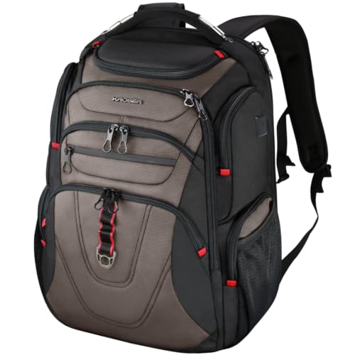 KROSER Travel Laptop Backpack 17.3 Inch XL Computer Backpack for Men/Women | TSA Friendly Travel Water-Repellent College Daypack Business Backpack with RFID Pockets & USB Port Black/Light Browm - color: Black/Light Browm-17.3, size: 17.3 inch