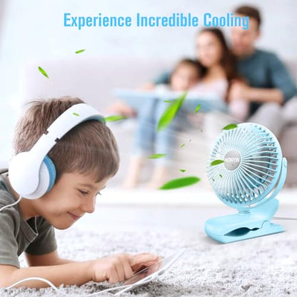 HONYIN 720° Rotation Small Desk, Hang & Clip on Fan by USB Plug In | Sturdy Clamp, 3 Speeds, Quiet Little Personal Cooling Fan for Bedroom Office Desktop Treadmill - color: Blue
