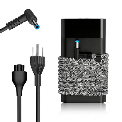 New Slim 65W 45W Laptop Charger Compatible with HP Laptop Charger Computer Spectre x360 Envy Elitebook x360 Pavilion Braided Cable Smart Blue Tip Power Cord Ac Adapter | 4.5x3.0mm Blue Tip, Braided Cable AC Adapter, fits HP Laptop Computer Spectre x360 En
