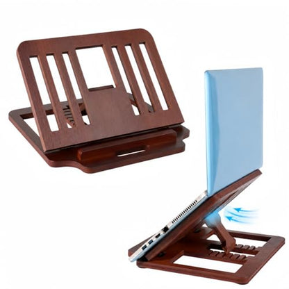 Bamboo Foldable Laptop Stand Holder, 6-Level Adjustable Ergonomic Notebook Riser with Heat Dissipation for 10-17 Inch Laptops, MacBook, Tablet (Dark Brown) - color: Dark Brown