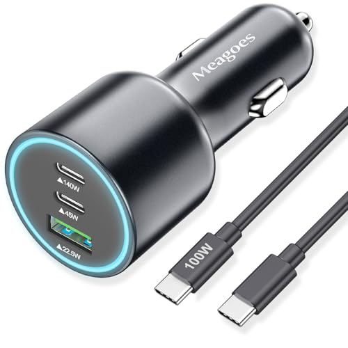 140W USB C Car Charger Super Fast Charging for iPhone 17/MacBook Pro/Laptop | for 17 Pro Max/Samsung S26/S25/MacBook Air/ThinkPad/HP Notebook/Chroemebook,PD3.1 140W/100W/PPS 45W,3.3ft Type C E-Mark Cord