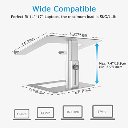 BoYata Laptop Stand, Ergonomic Aluminum Height Adjustable Computer Stand Laptop Riser Holder for Desk, Compatible with MacBook Pro/Air, Dell, Lenovo, HP, Samsung, More Laptops 11-17" - color: Silver