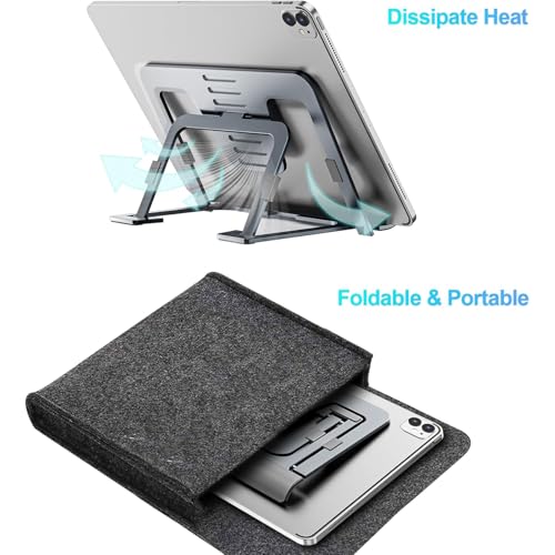 Portable Monitor Stand for Desk, Drawing Tablet Stand Ergonomic 8-Level Adjustable Height Travel Foldable Aluminum Alloy Desktop Tablet Holder for Home,Office or Travel