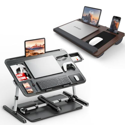 2 Pack Lap Desk Bundle, Cushioned Lap Pad & Adjustable Foldable Laptop Bed Tray, Fits Up to 17 Inch Laptops for Bed Couch Dorm