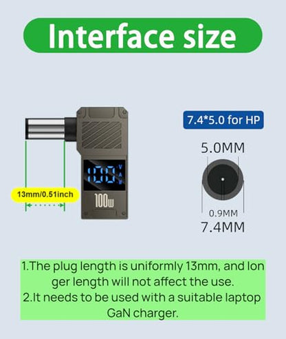 USB C to DC Adapter Cable, 7.4 * 5.0mm for HP | GaN Charger Adapter, Compatible with 7.4mm HP Laptops, Travel Plug Adapter - size: 7.4 * 5.0mm HP