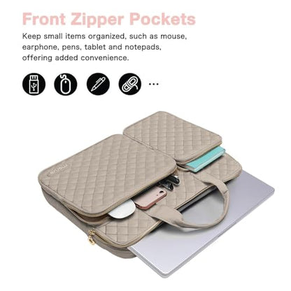 MOSISO 360 Protective Laptop Case 16 inch,15-15.6 inch Laptop Sleeve | Compatible with MacBook Pro 16 M5 M4 M3 M2 M1 HP Acer Dell Lenovo,Square Quilted Bag with 2 Pockets&Handle&Belt, Taupe Brown - color: Taupe Brown, size: 16 inch