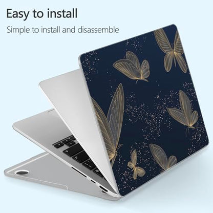 Designed for M5/M4/M3/M2 MacBook Pro 14 inch Case 2025 2024 2023 2021 Model, Ultra-Thin Hard Shell Case with Keyboard Cover & USB Adapter & Webcam Cover, Butterflies in Golden - color: Butterflies in Golden