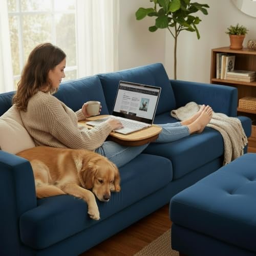 Bamboo Lap Desk for Laptop with Cushion-Fits up to 17 inch | Computer Laptop Stand with Phone Hoder, Anti-Slip Stopper - size: 18.5"x11.8"