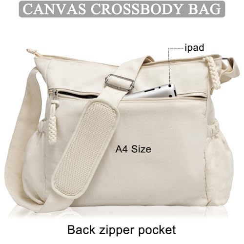 High Density Canvas Messenger Bag for Men/Women, 15” Large Crossbody Shoulder Bag Tote Bag for College/Travel/Work Daily Use | High Density Canvas - color: Beige