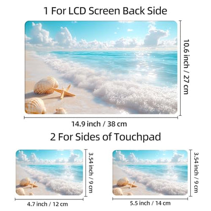 Universal Laptop Skin Sticker Decal, 12"-15.6" Aesthetic Vinyl Wrap, Beach Starfish Seashell Waterproof Notebook Cover Art Protector for MacBook HP Dell Lenovo, Fits 13" 14" 15" 15.6" - color: Beach Starfish Seashell