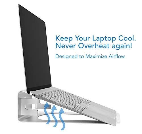 Mount-It! Vertical Laptop Stand for Desk, 2-in-1 Aluminum Laptop Holder & Angled Riser for 11–15 Inch Laptops, Space-Saving Laptop Dock for External Monitor Setup, Silver