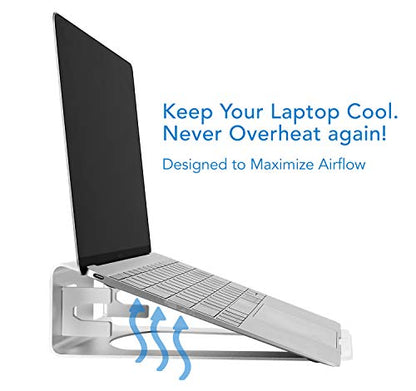 Mount-It! Vertical Laptop Stand for Desk, 2-in-1 Aluminum Laptop Holder & Angled Riser for 11–15 Inch Laptops, Space-Saving Laptop Dock for External Monitor Setup, Silver