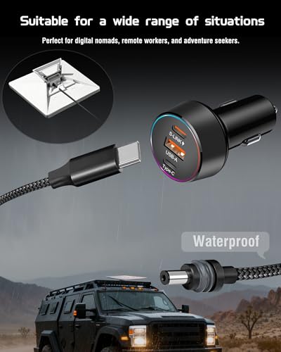 Starlink Mini Car Adapter with DC Power Cable, 12V-24V Car Charger Accessories for Starlink Mini, PD 30W + USB-A 22.5W + PD 100W Car Power Supply for Trucks, RVs, Boats - 9FT Braided Cable - size: 9FT