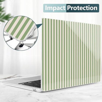 for MacBook Air 13 Inch (13.6 Inch) Case, M5/M4/M3/M2 Chip 2026 2025 2024 2023 2022, Hard Plastic Printed Cover with Screen Protector & Keyboard Cover & Dust Plugs, Green Stripes - color: Green Stripes