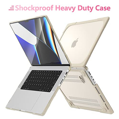 Batianda Heavy Duty Case for MacBook Pro 14 inch 2026-2021, Khaki | Fits M5/M4/M3/M2/M1 Pro Max Chip, Ergonomic Foldable Stand Holds 22 lbs, Shockproof Bumper, Matte Translucent Hard Shell - color: Khaki