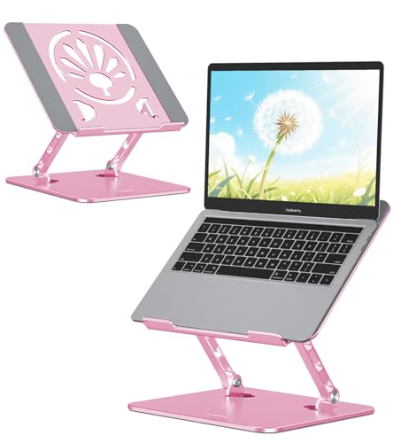 Aluminum Laptop Stand Adjustable Height & Angle | Ergonomic Riser for MacBook, Notebook & Tablet | Foldable, Portable, Ventilated Design for Office, Home, Travel – Fits 10"-15.6" Devices,Pink - color: Pink