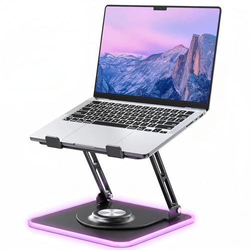 JOYEKY RGB Laptop Stand for Desk, Adjustable Ergonomic Laptop Riser with 360° Rotating Base, Foldable & Portable Computer Stand, Suitable for All 10-16” Laptops - color: RGB-Black