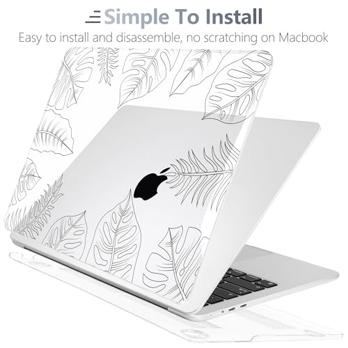 Batianda LumiArt Case for MacBook Air 13.6" M2-M5 Chip, Tropical Line | 4-in-1 set with tropical leaf line art design, ultra slim hard shell protection for minimal, office and nature users - color: Tropical Line Art