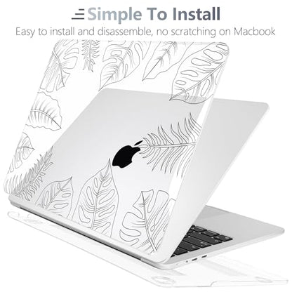 Batianda LumiArt Case for MacBook Air 13.6" M2-M5 Chip, Tropical Line | 4-in-1 set with tropical leaf line art design, ultra slim hard shell protection for minimal, office and nature users - color: Tropical Line Art