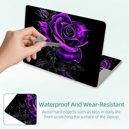 Universal Laptop Skin Decal, 3-Piece Vinyl Protector for 12 13 14 15.6" Notebook, Waterproof Anti-Scratch, Easy Trim & Bubble-Free Finish, Purple Rose - color: Purple Rose