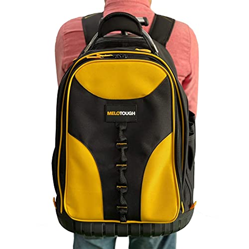 MELOTOUGH Rolling Tool Backpack Laptop Sleeve Yellow | Heavy-Duty 600D, Water-Resistant, Padded Laptop Sleeve, Smooth Rolling Wheels & Telescoping Handle, Multiple Pockets - color: Yellow