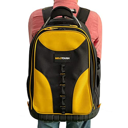MELOTOUGH Rolling Tool Backpack Laptop Sleeve Yellow | Heavy-Duty 600D, Water-Resistant, Padded Laptop Sleeve, Smooth Rolling Wheels & Telescoping Handle, Multiple Pockets - color: Yellow