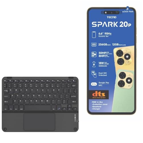 BoxWave Keyboard Compatible with Tecno Spark 20P - SlimKeys Bluetooth Keyboard with Trackpad, Portable Slim TouchPad - Jet Black