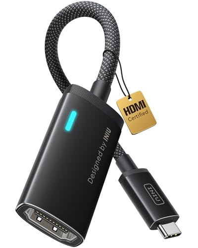 INIU USB C to HDMI Adapter, Original HDMI Certified with Smart Diagnostic LED, 4K@60Hz Type C for MacBook Neo, iMac Laptop, iPad iPhone Samsung Steam Deck Gaming Monitor etc(For Thunderbolt 3/4 Ports) - color: Black
