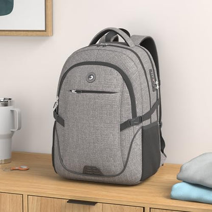SHRRADOO Travel Laptop Backpack for Men Women, 17 Inch College Computer Bag | Anti Theft Backpack with Combination Lock, Carry On Flight Approved, Fit 17 Inch Laptop, Computer College Bag, Work Daypack - color: Grey