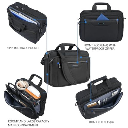 VANKEAN Laptop Briefcase Fits 15.6"-16" Laptop Slim Expandable Shoulder Bag | Multi Functional Compartment,Padded Shoulder Strap,Convenient Luggage Strap,Water-Repellent Fabric,Padded Laptop Compartment - color: Black-blue, size: 15.6"