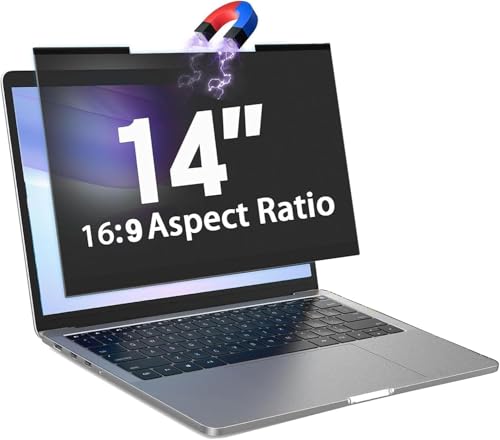 Magnetic Laptop Privacy Screen Filter 14 Inch for 16:9 Computer Monitor, Removable Anti Blue Light Privacy Shield