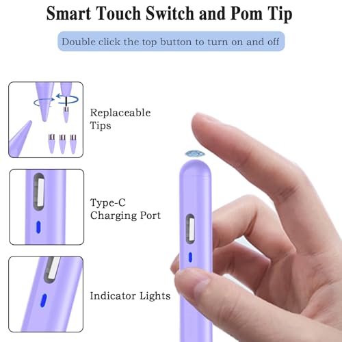 Stylus Pen for Android Tablet, Tablet Pencil for iOS/Android,Rechargeable Active Stylus Pen for iPhone/Samsung/XiaoMi/Huawei/Vivo/Lenovo and Other Android Smartphones and Tablet-Purple - color: Purple